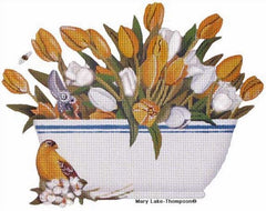 Melissa Shirley Designs White & Yellow Tulips Bowl Needlepoint Canvas