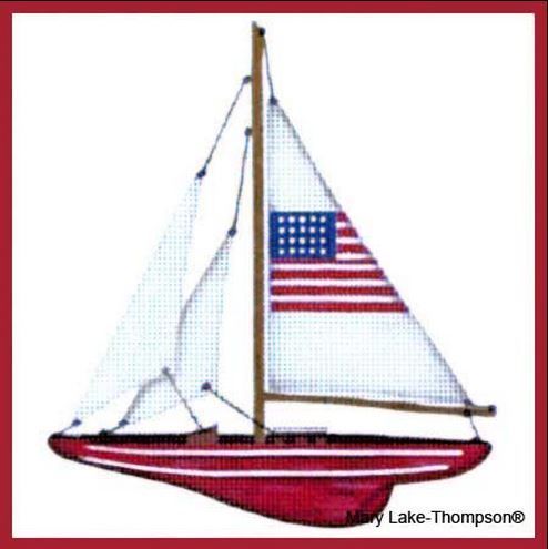 Melissa Shirley Designs Sailboat w/ American Flag Needlepoint Canvas