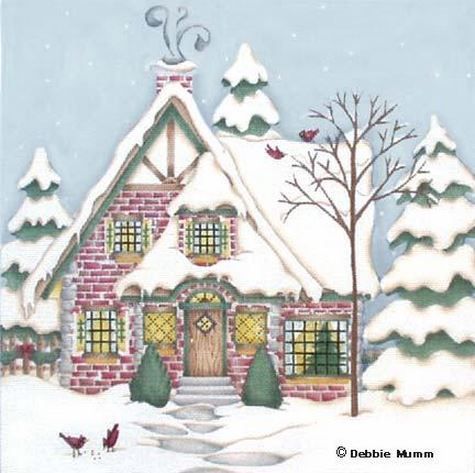 Melissa Shirley Designs Conifer Cardinal Cottage DM45-C Needlepoint Canvas