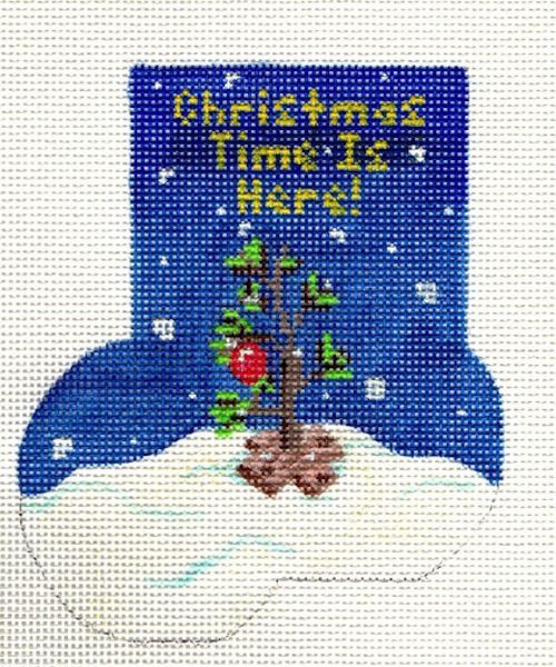 A. Bradley Needlearts "Christmas Time is Here" Mini sock Needlepoint Canvas