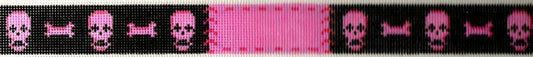 A. Bradley Needlearts Pink Skulls on Black Dog Collar Needlepoint Canvas
