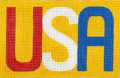 Kate Dickerson Needlepoint Collections Insert Usa In Bright Block Letters Red White & Blue on Golden Yellow Needlepoint Canvas - 3 x 4