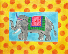 Kate Dickerson Needlepoint Collections Kelly Rightsell - Circus Elephant with Orange Spotted Yellow Border Needlepoint Canvas