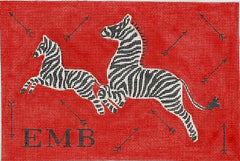 Kate Dickerson Needlepoint Collections Clutch - Scalamandré Leaping Zebras & Arrows - Black & White on Red Needlepoint Canvas