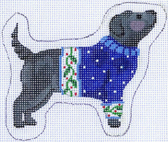 Kate Dickerson Needlepoint Collections Sally Eckman Roberts - Black Dog In Blue Sweater Needlepoint Canvas