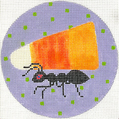 Kate Dickerson Needlepoint Collections Shannon Snow - Ant Carrying Candy Corn - Lavender with Lime Dots Needlepoint Canvas