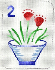 Kate Dickerson Needlepoint Collections Mini Mahjong Tile Pot with Flowers Needlepoint Canvas