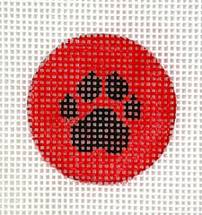 Kate Dickerson Needlepoint Collections Insert - Paw Print - Black on Red Needlepoint Canvas - 1 Round
