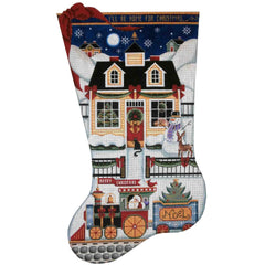 Rebecca Wood Designs Choo Choo Cottage Stocking Needlepoint Canvas - 13M