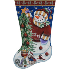 Rebecca Wood Designs Snowman Star Stocking Needlepoint Canvas - 13M
