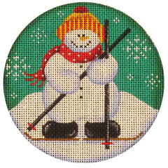 Rebecca Wood Designs Ski Snowman with White Dotted Scarf Needlepoint Canvas