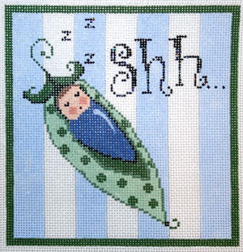 The Meredith Collection Shhh Sweet Pea Sleeping Needlepoint Canvas - Blue