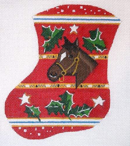 The Meredith Collection Horse & Holly Mini Stocking Needlepoint Canvas