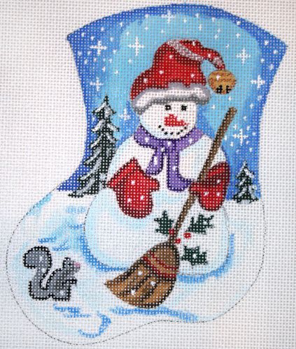 The Meredith Collection Snowman w/Broom Mini Stocking Needlepoint Canvas