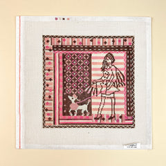 Shopper with Poodle Pink Striped Needlepoint Canvas