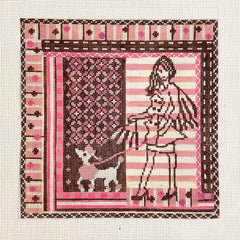 Shopper with Poodle Pink Striped Needlepoint Canvas