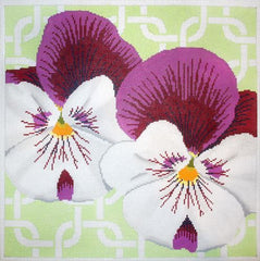 The Meredith Collection Pansies on Mint Needlepoint Canvas