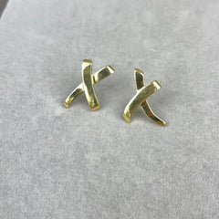 Vintage 1980s Paloma Picasso For Tiffany 18k Gold "X" Kiss Kiss Stud Earring