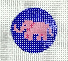 Kate Dickerson Needlepoint Collections Planet Earth Key Ring Insert Pink Elephant on Bright Blue Needlepoint Canvas