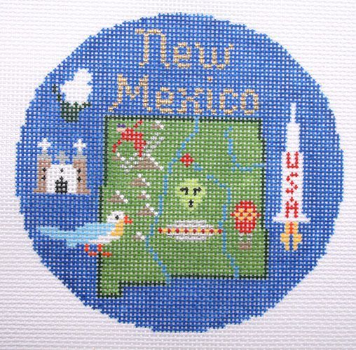 Silver Needle Travel Round New Mexico Ornament Needlepoint Canvas