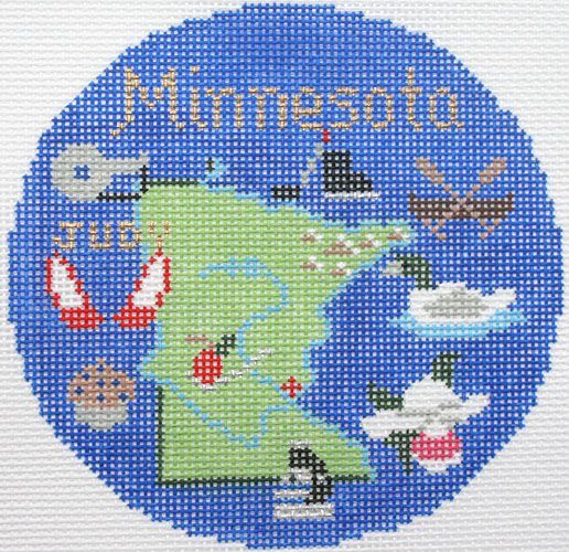 Silver Needle Travel Round Minnesota Ornament Needlepoint Canvas