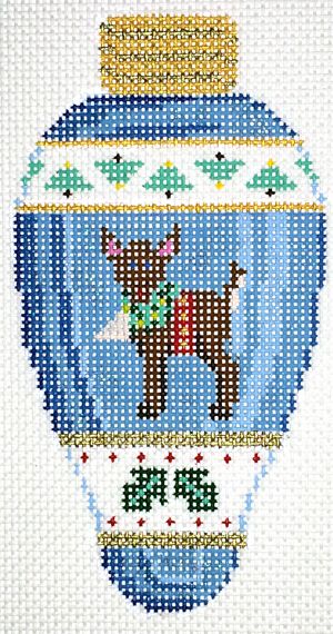 Painted Pony Designs Lightbulb Ornament: Blue With Reindeer Needlepoint Canvas