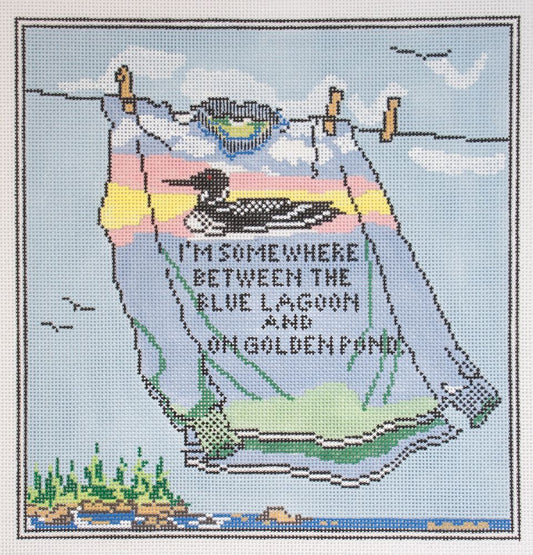 Cooper Oaks Design Blue Lagoon/On Golden Needlepoint Canvas