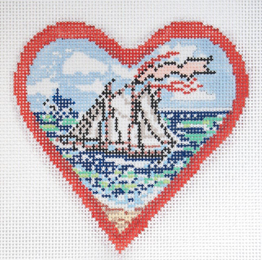 Cooper Oaks Design Postcard Boat Heart Needlepoint Canvas
