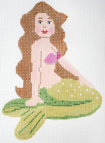 Labors of Love Green and Fuchsia Mini Mermaid Needlepoint Canvas