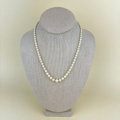 Vintage Graduated Single Strand Pearl Necklace with Sterling Silver and Pearl Clasp