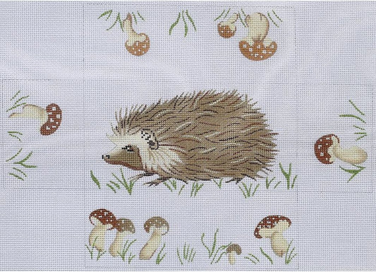 Kate Dickerson Needlepoint Collections Hedgehog with Wild Mushrooms Needlepoint Canvas