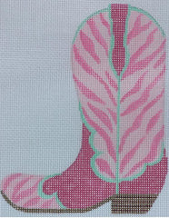Kate Dickerson Needlepoint Collections Cowgirl Boot Pink Zebra Needlepoint Canvas Left