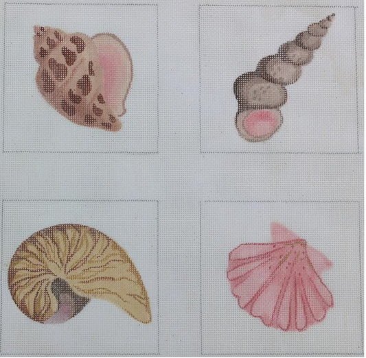 Kate Dickerson Needlepoint Collections Shells Multicolor Natural Coasters Needlepoint Canvas