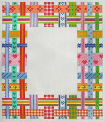 Kate Dickerson Needlepoint Collections Woven Picture Frame Ribbons Multi On White Needlepoint Canvas