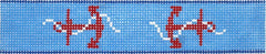 Kate Dickerson Needlepoint Collections Key Fob - Red & White Anchors on Cobalt Blue Needlepoint Canvas