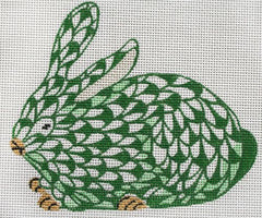 Kate Dickerson Needlepoint Collections Mini Herend Style Crouching Bunny Needlepoint Canvas Emerald