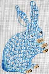 Kate Dickerson Needlepoint Collections Mini Herend Style Bunny Blue with Gold Needlepoint Canvas