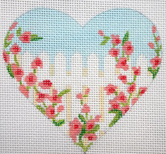Kate Dickerson Needlepoint Collections Rose Picket Fence Mini Heart Needlepoint Canvas