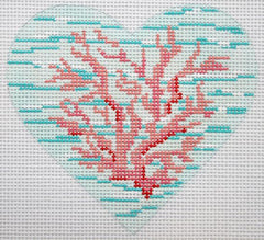 Kate Dickerson Needlepoint Collections Coral On Sea Mini Heart Needlepoint Canvas
