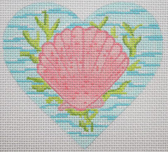 Kate Dickerson Needlepoint Collections Scallop & Seaweed Mini Heart Needlepoint Canvas