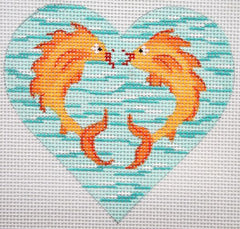 Kate Dickerson Needlepoint Collections Mini Heart Kissy Fish on Sea Needlepoint Canvas