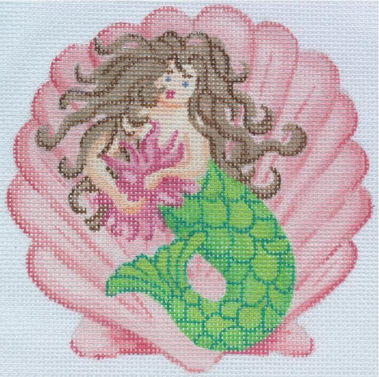 Kate Dickerson Needlepoint Collections Mermaid On Scallop Shell Needlepoint Canvas