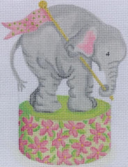 Kate Dickerson Needlepoint Collections Baby Elephant on Floral Drum Needlepoint Canvas