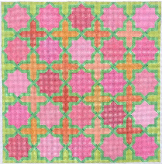 Kate Dickerson Needlepoint Collections Moroccan Tiles - Pinks & Greens Needlepoint Canvas