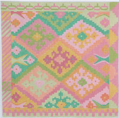 Kate Dickerson Needlepoint Collections Kilim Square with Diamonds Oranges & Greens Needlepoint Canvas