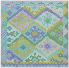 Kate Dickerson Needlepoint Collections Kilim Square with Diamonds Greens & Purples Needlepoint Canvas
