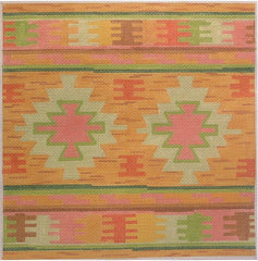 Kate Dickerson Needlepoint Collections Dhurrie Square Oranges & Greens Needlepoint Canvas