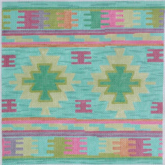 Kate Dickerson Needlepoint Collections Dhurrie Square Turquoise & Purple Needlepoint Canvas
