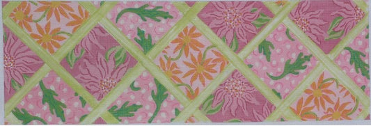 Kate Dickerson Needlepoint Collections Long Rect Lilly Lattice - Pinks & Greens Needlepoint Canvas