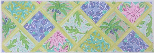 Kate Dickerson Needlepoint Collections Long Rect Lilly Lattice - Turquoise, Periwinkle, Violet & Greens Needlepoint Canvas